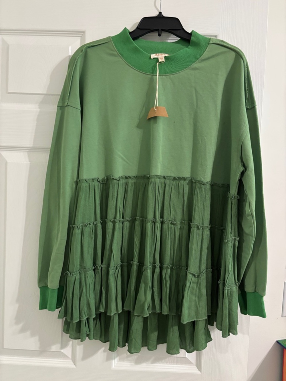 Green Tiered Ruffle Long-Sleeve Top - Women